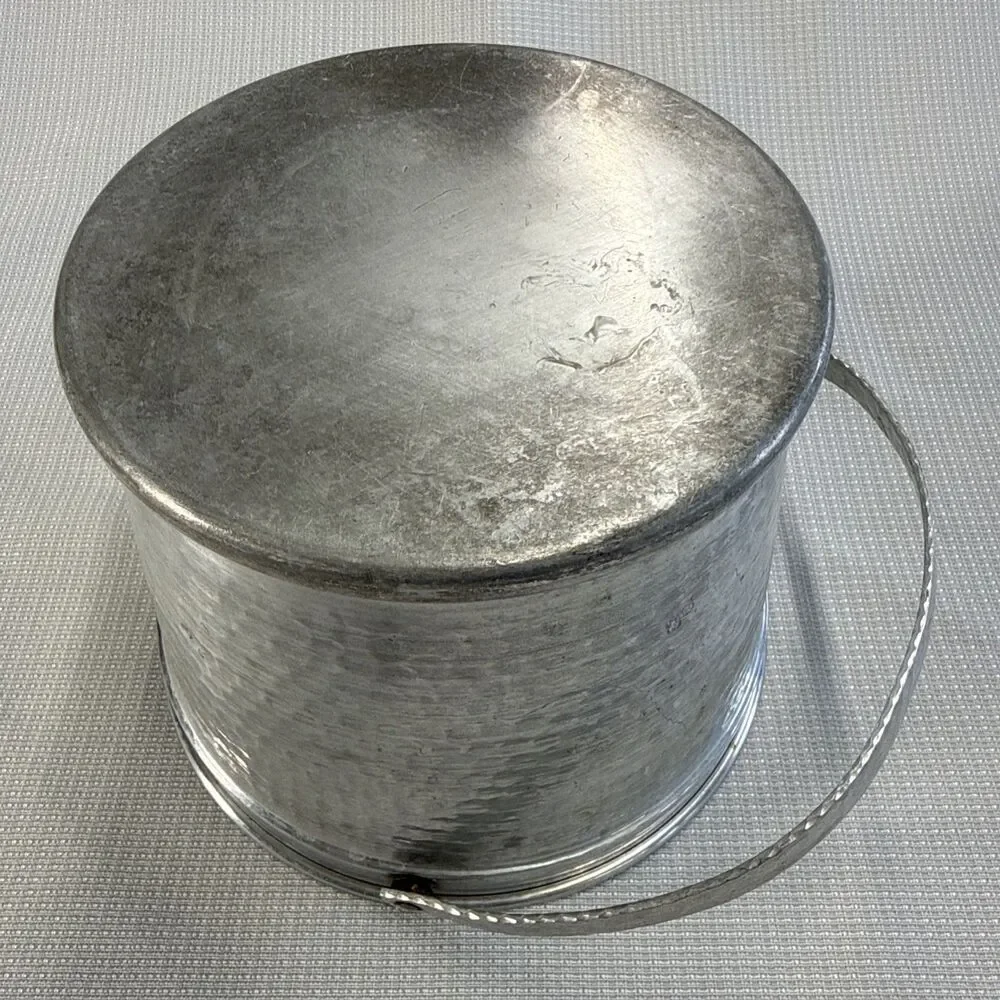 Vintage Hammered Aluminum Ice Bucket Ribbed Floral Trim Handle Art Nouveau MCM